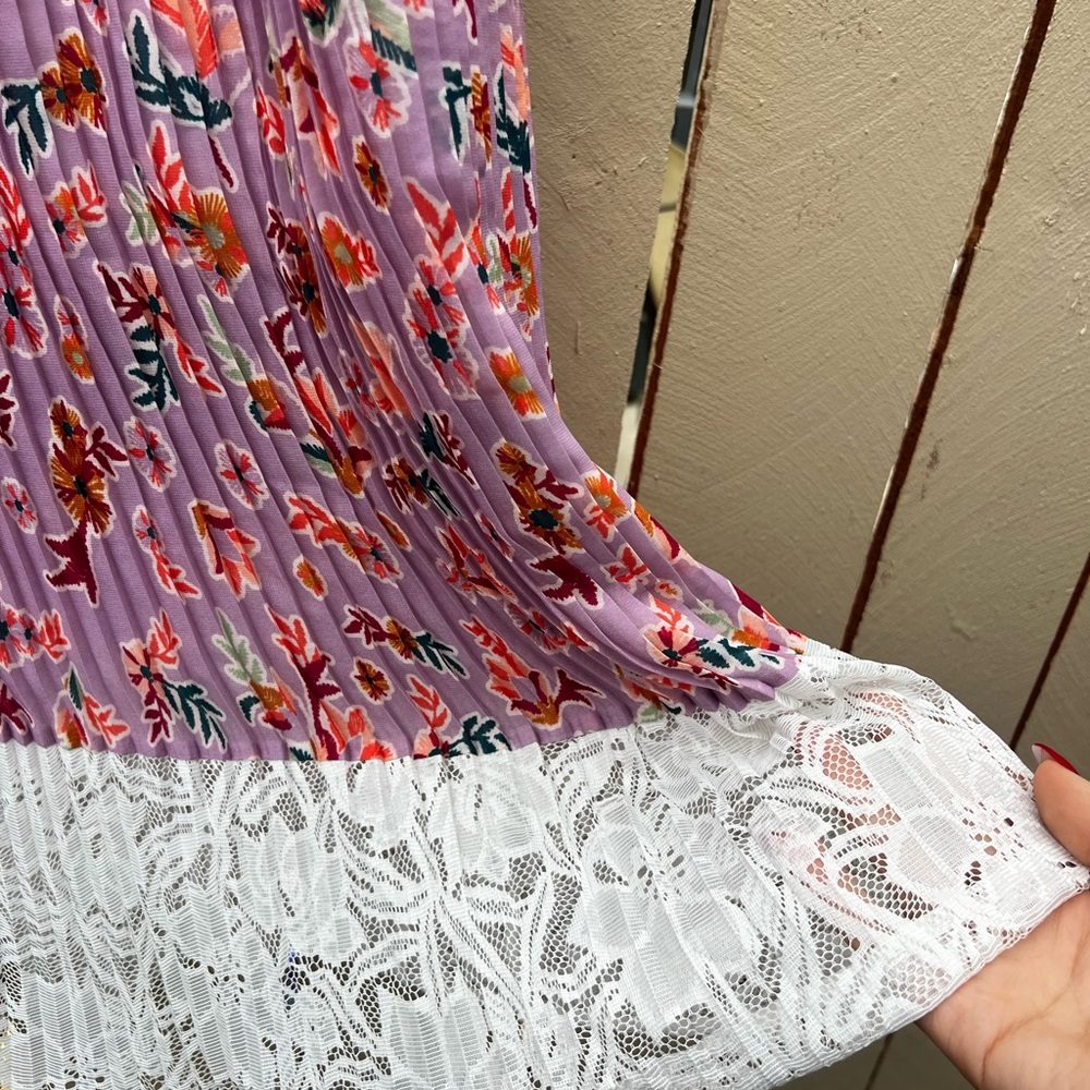 Anthropologie LAIA Pleated Floral Pink and White Midi Skirt Size XL - Picture 7 of 10